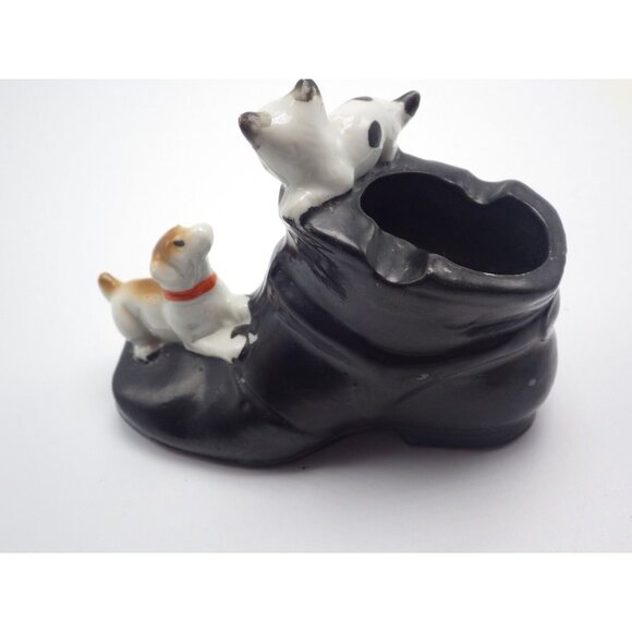 Old Boot Ashtray Dog Chasing Cat Planter Pen Holder Vintage Ceramic - Picture 2 of 9